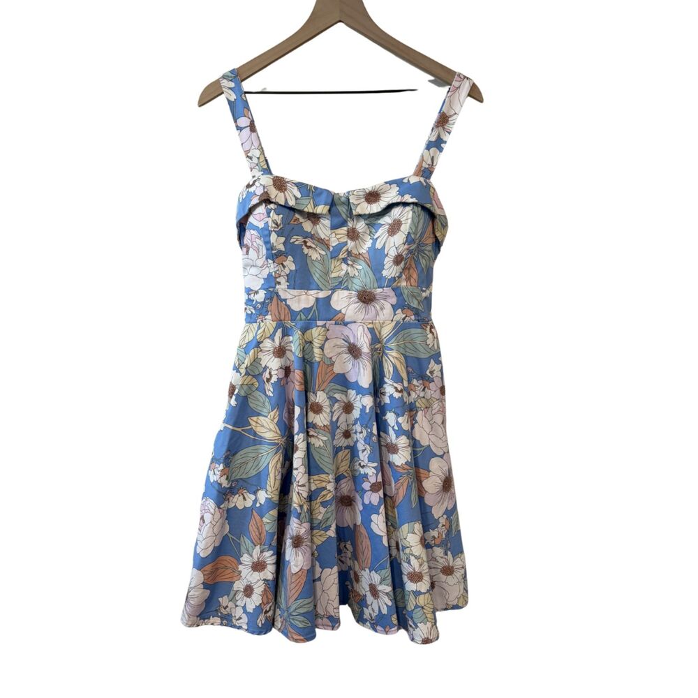 Dollz & Dames Blue Floral Pin Up Retro 50's Floral Belted Colorful Dress Size XL